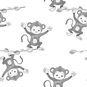 Gray Watercolor Safari Jungle Monkeys