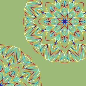 Rainbow Mandala on Sage Green