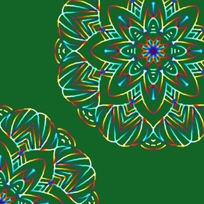 Rainbow Mandala on Green