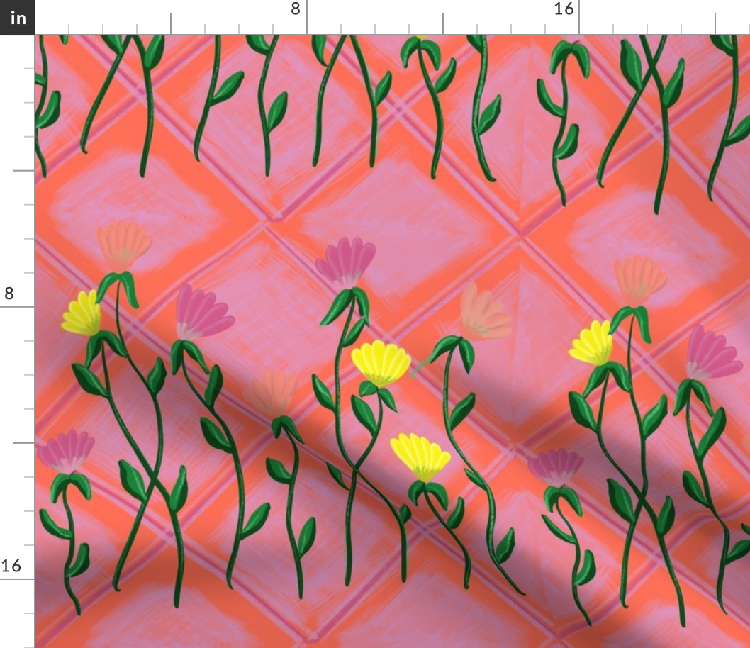 Flowers on lattice  by DulciArt,LLC