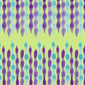 Wavy stripes -lilac and turquoise on green (Large Scale)