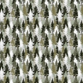 Tiny Scale / Pine Tree Camouflage / Olive Khaki Grey White Linen Textured