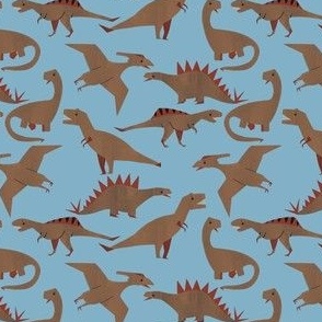 Dinosaurs on Blue and Rust Brown