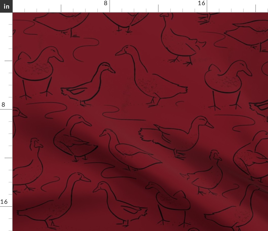 Duck Doodles, black on deep red, large