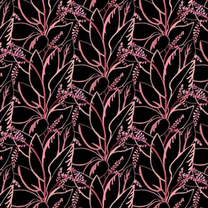 small- tropical Ti Leaf Bloom coordinates-pink on black