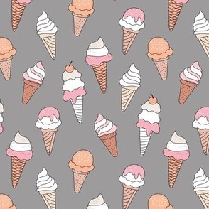 Summer ice cream cone boho snack time whipped cream and sugar sprinkles vintage seventies palette blush orange pink on gray
