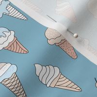 Summer ice cream  boho snack time whipped cream and sugar sprinkles vintage blue beige sand boys
