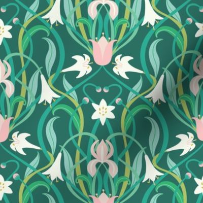 Art Nouveau lilies 8 inch arsenic green by Pippa Shaw
