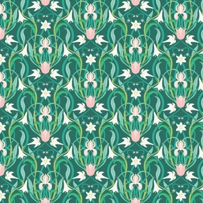 Art Nouveau lilies 8 inch arsenic green by Pippa Shaw