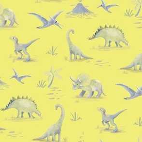 Watercolor Dinosaurs Neon Yellow Citrine 