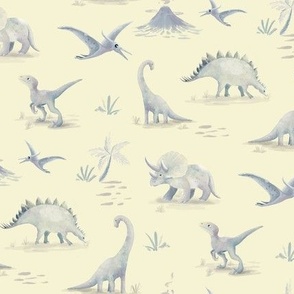 Watercolor Dinosaurs Cream Pastel