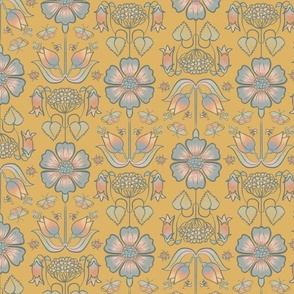 Daylight Florals | XL size | 24" | In Bloom | Blue on Corn yellow