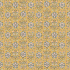 Daylight Damask Florals | M size | 12" | In Bloom | Blue on Corn yellow