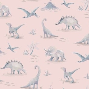 Watercolor Dinosaurs Neutral and Pink