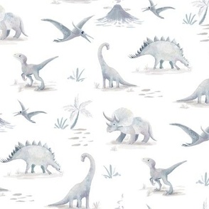 Watercolor Dinosaurs Neutral and White Small