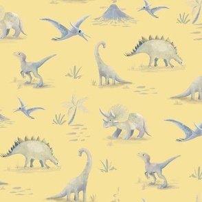 Watercolor Dinosaurs Yellow 