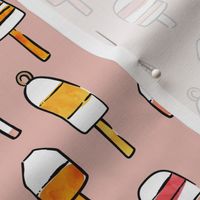 playful buoys - summer nautical fabric - pink/orange/yellow on dark pink - LAD22