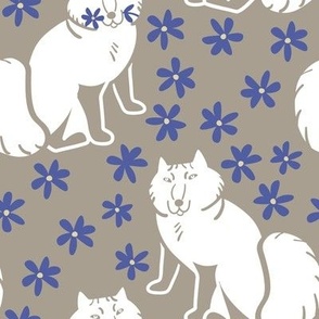 Arctic Fox Nordic style warm grey and peri background 