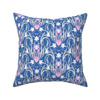 Art Nouveau lilies 8 inch blue pink by Pippa Shaw