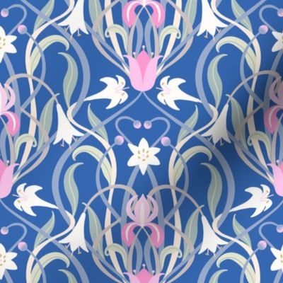 Art Nouveau lilies 8 inch blue pink by Pippa Shaw