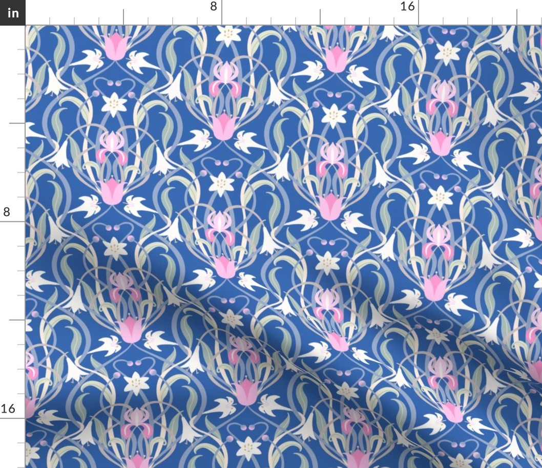 Art Nouveau lilies 8 inch blue pink by Pippa Shaw
