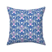 Art Nouveau lilies 6 inch blue pink by Pippa Shaw