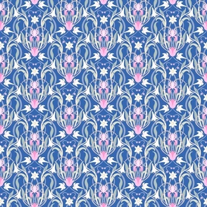 Art Nouveau lilies 6 inch blue pink by Pippa Shaw