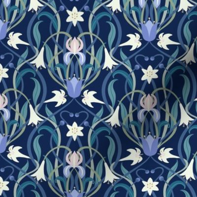 Art Nouveau lilies 6 inch midnight blue by Pippa Shaw