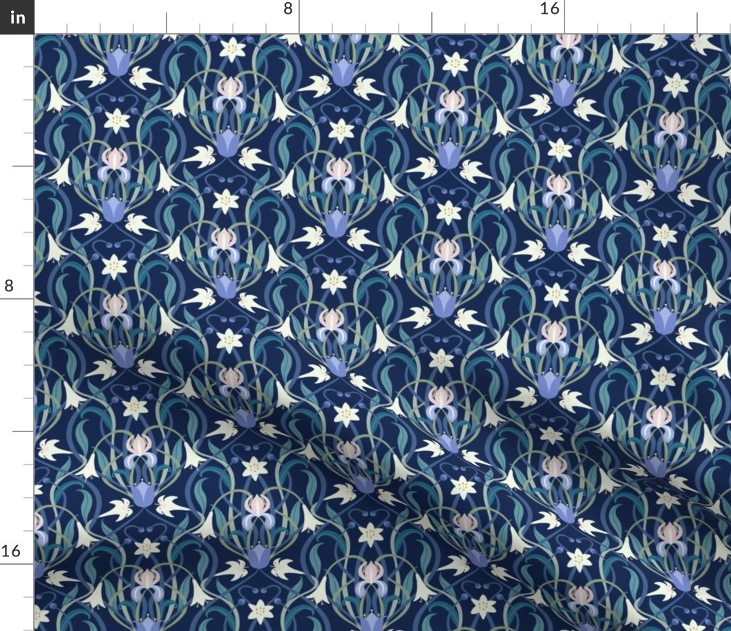 Art Nouveau lilies 6 inch midnight blue by Pippa Shaw
