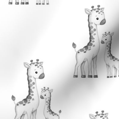 Watercolor Gray Safari Animals Giraffe Nursery
