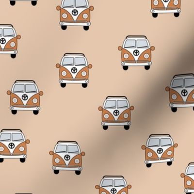 Little camper hippie ride - retro wheels summer vacation vintage seventies bus orange beige caramel