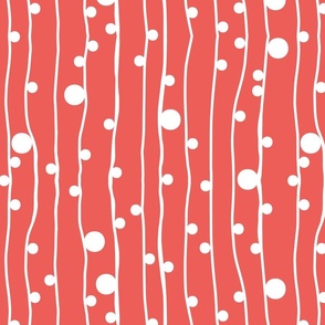 Wonky Lines and Dots Coral Pink with White