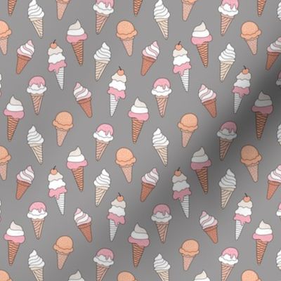 Summer ice cream cone boho snack time whipped cream and sugar sprinkles vintage seventies palette blush orange pink on gray SMALL
