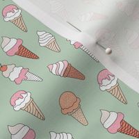Summer ice cream cone boho snack time whipped cream and sugar sprinkles vintage seventies palette blush pink orange on mint green  SMALL