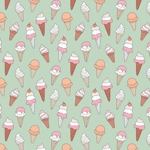 Summer ice cream cone boho snack time whipped cream and sugar sprinkles vintage seventies palette blush pink orange on mint green  SMALL