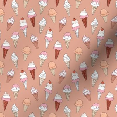 Summer ice cream cone boho snack time whipped cream and sugar sprinkles vintage seventies palette beige orange peach stone red on coral blush SMALL
