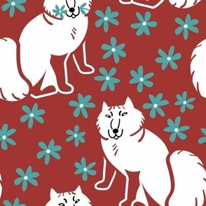 Arctic Fox Nordic style Red and Turquoise