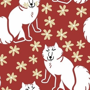 Arctic Fox Nordic style Red and Vanilla background