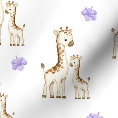 Watercolor Giraffe Floral Safari Animals 