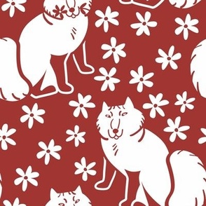 Arctic Fox Nordic style Red and White background