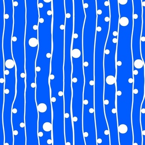Wonky Lines and Dots Cobalt Blue with White