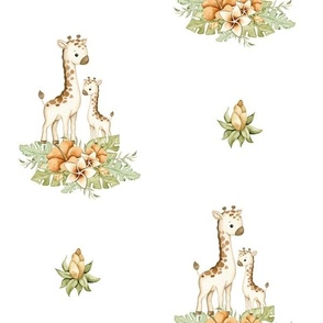 Watercolor Floral Safari  Animals Giraffe Nursery