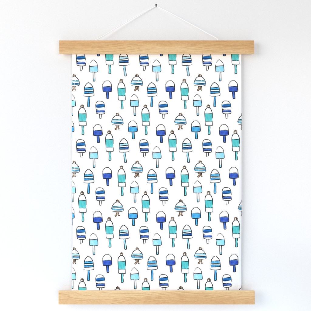 playful buoys in blue - summer nautical fabric - white - LAD22
