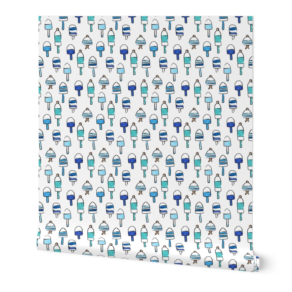(small scale) playful buoys in blue - summer nautical fabric - white - LAD22