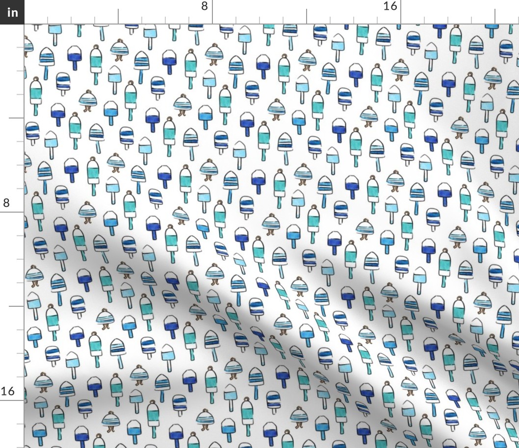 (small scale) playful buoys in blue - summer nautical fabric - white - LAD22