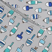 playful buoys in blue - summer nautical fabric - grey - LAD22