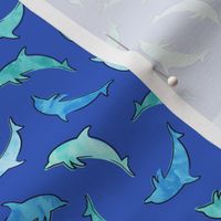 (small scale) dolphins - nautical - multi on dark blue - LAD22