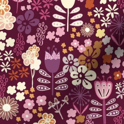 Burgandy Folk Floral 