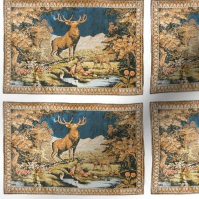 vintage-deer-tapestry-blue-stag- faded fo dollhouses
