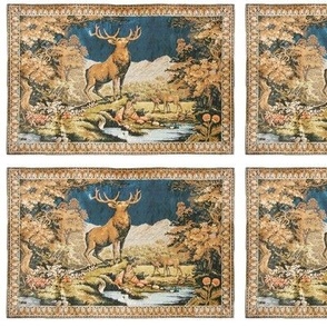 vintage-deer-tapestry-blue-stag- faded fo dollhouses